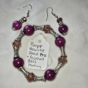 Purple Howlite Bead Bracelet and Earrings Set